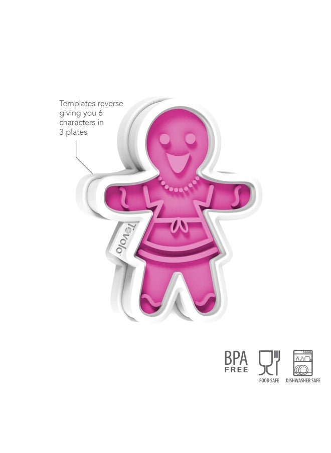 Tovolo Gingerbread Girls Templates Reverse Dishwasher Safe Set of 6 Cookie Stamps with Cutter