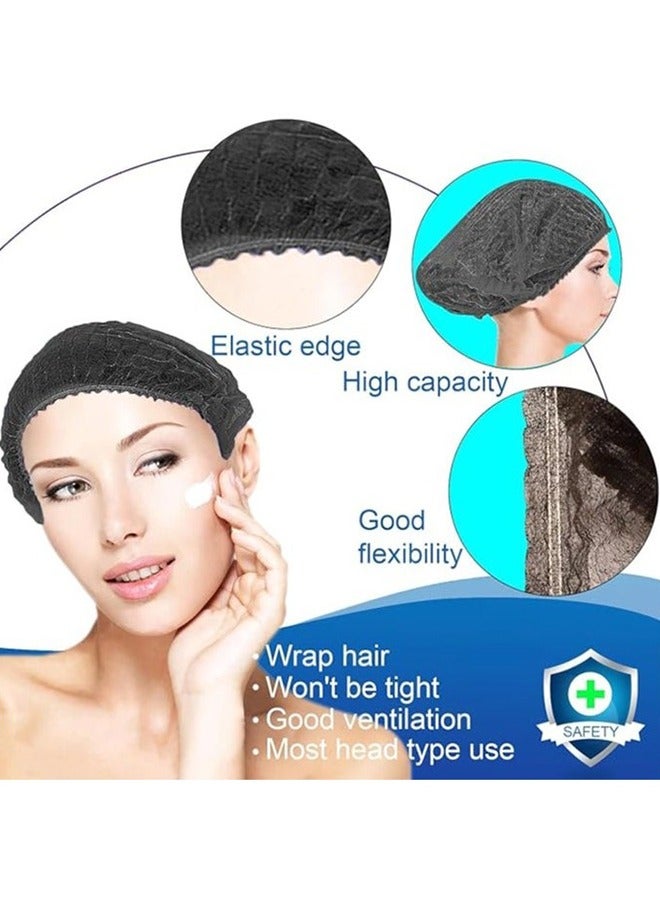 قبعات جراحية للاستخدام مرة واحدة، ١٠٠ قطعة، غطاء رأس مرن من شبكة الشعر، مناسب لمطابخ خدمات الطعام، لون أسود. - Image 2