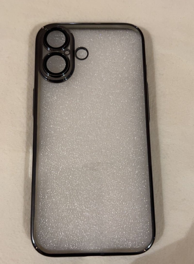 Transparent mobile cover with luxurious black edges, shock-resistant, for iPhone 16