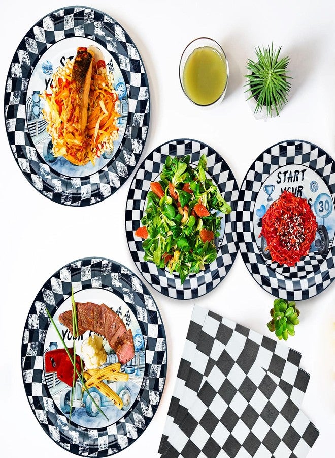 HSPAIDYP 175Pcs Race Car Birthday Party Supplies Black and White Checkered Set 9"& 7"Checkered Flag Plates Napkins Knives Forks Spoons Cups for Race Car Themed Birthday Party Decorations Serve25 - Image 4