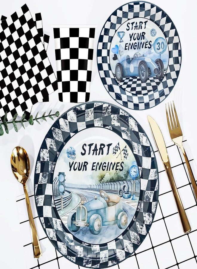 HSPAIDYP 175Pcs Race Car Birthday Party Supplies Black and White Checkered Set 9"& 7"Checkered Flag Plates Napkins Knives Forks Spoons Cups for Race Car Themed Birthday Party Decorations Serve25 - Image 5