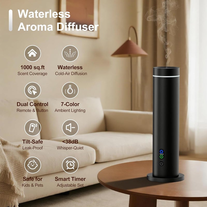 Maromalife Waterless Essential Oil Diffuser with Remote Control and 6 Premium Oils - Black - Image 2