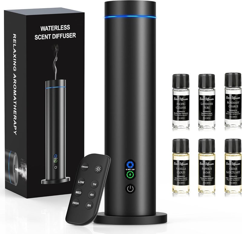 Maromalife Waterless Essential Oil Diffuser with Remote Control and 6 Premium Oils - Black - Image 1