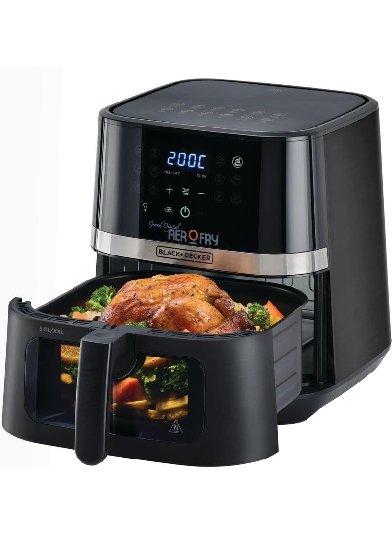BLACK&DECKER 12-in-1 Digital Air Fryer, 1800W, 8.5L/2Kg Capacity, Rapid Hot Air Circulation for Frying, Grilling, Baking and Broiling, Brushed Matte Finish, Viewing Window - Image 2