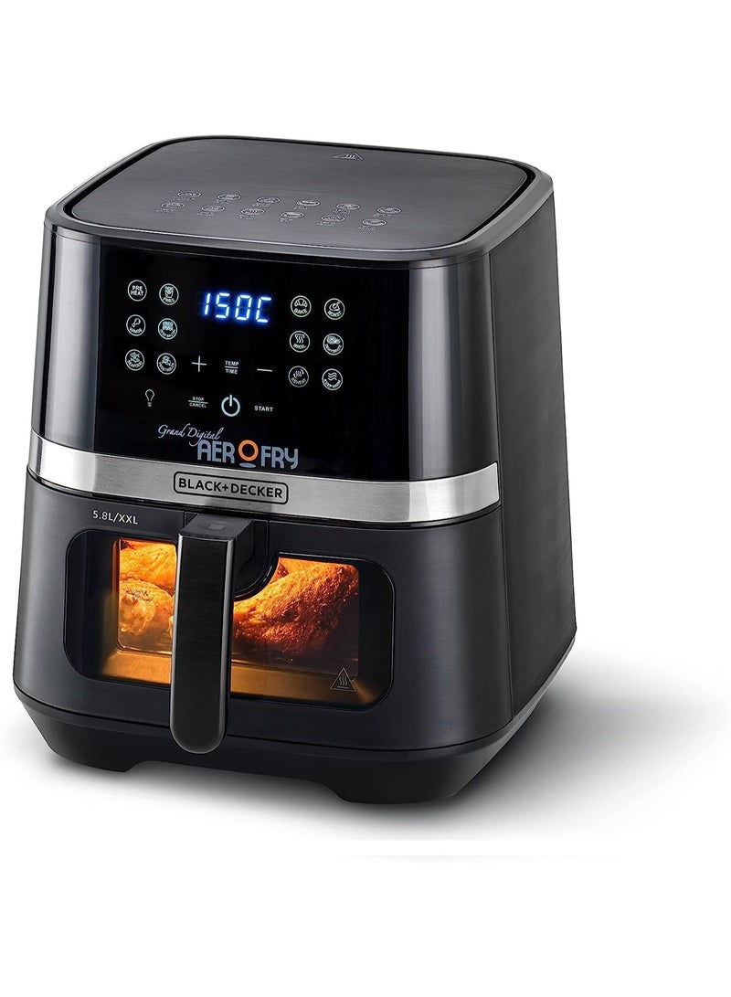 BLACK&DECKER 12-in-1 Digital Air Fryer, 1800W, 8.5L/2Kg Capacity, Rapid Hot Air Circulation for Frying, Grilling, Baking and Broiling, Brushed Matte Finish, Viewing Window - Image 1
