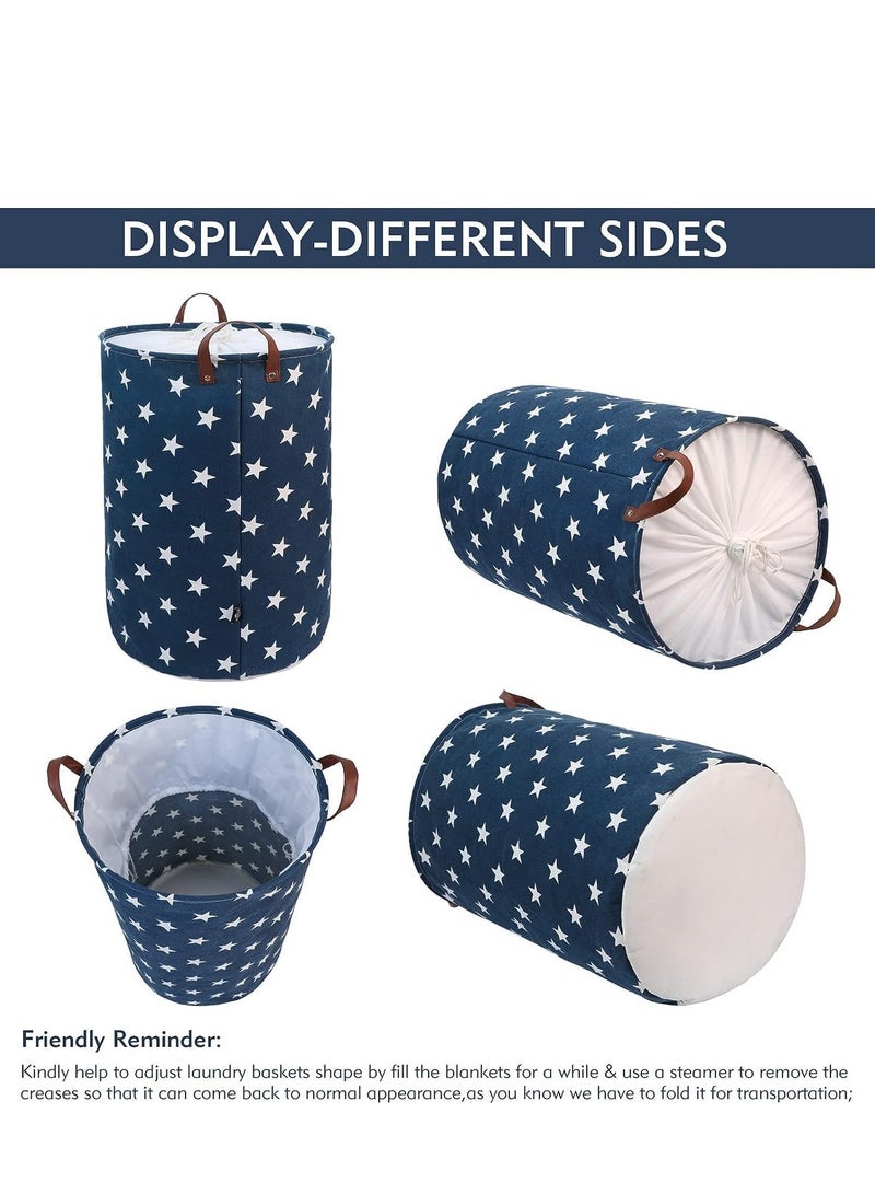 راكسوم سلة غسيل قابلة للطي مع غطاء، 40×50 سم، حقيبة سلة غسيل مستقلة للملابس المتسخة، دلو تخزين الألعاب مع مقبض (نجمة زرقاء) - Image 2