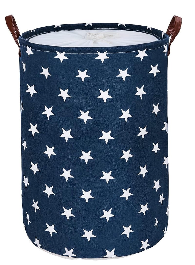 راكسوم سلة غسيل قابلة للطي مع غطاء، 40×50 سم، حقيبة سلة غسيل مستقلة للملابس المتسخة، دلو تخزين الألعاب مع مقبض (نجمة زرقاء) - Image 1