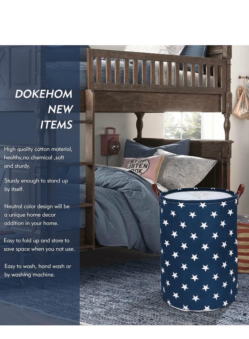 راكسوم سلة غسيل قابلة للطي مع غطاء، 40×50 سم، حقيبة سلة غسيل مستقلة للملابس المتسخة، دلو تخزين الألعاب مع مقبض (نجمة زرقاء) - Image 4