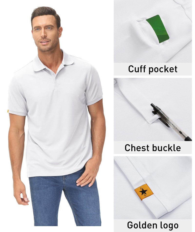 ZITY Mens Polo Shirt Short Sleeve Sports Tactical T-Shirt Athletic Golf Polos Daily Casual Stylish Collared Shirts for Men White X-Large - Image 2