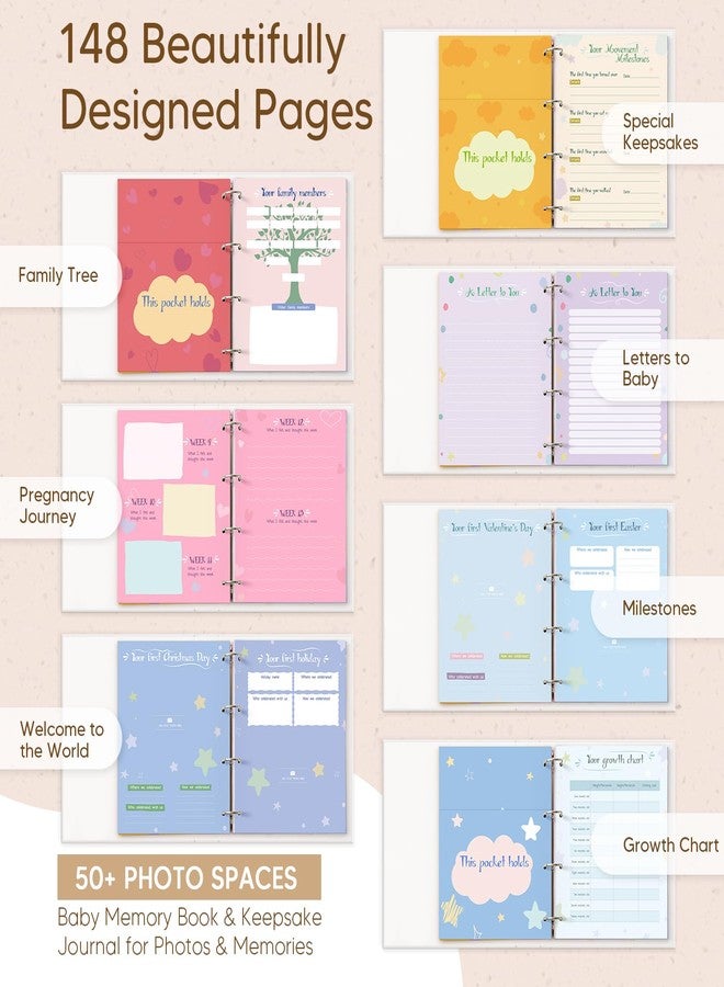 Kasfalci Pregnancy Journal for First Time Moms - LARGE-SIZED 11.5" x 13" Baby Memory Book Keepsake for Boy Girl - Timeless First 5 Year Baby Book - New Mom To Be Gift Neutral Journal Scrapbook Photo Album - Image 4