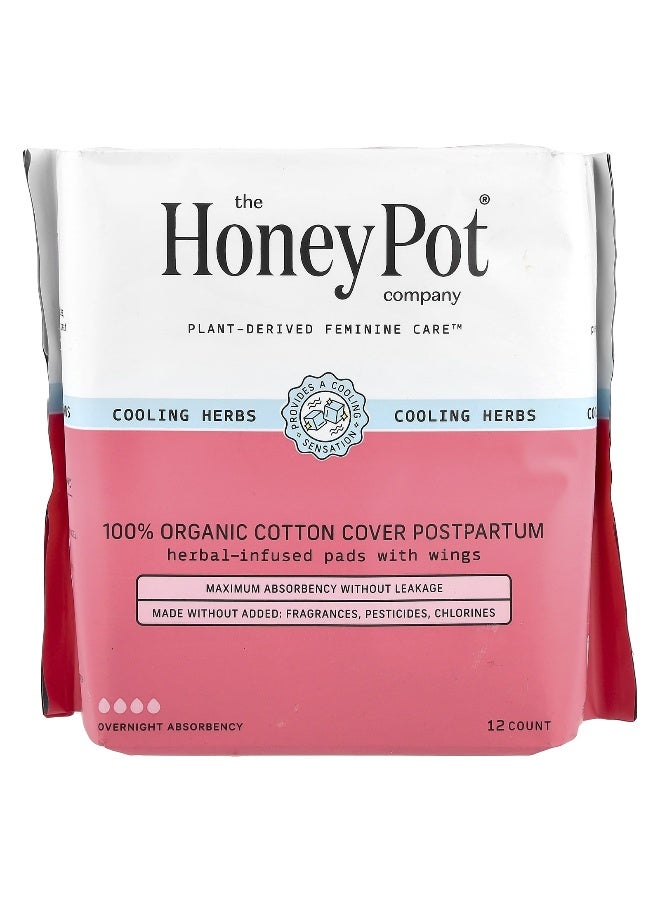 The Honey Pot Company, Organic Herbal-Infused Pads with Wings, Postpartum Overnight, 12 Count - Image 1