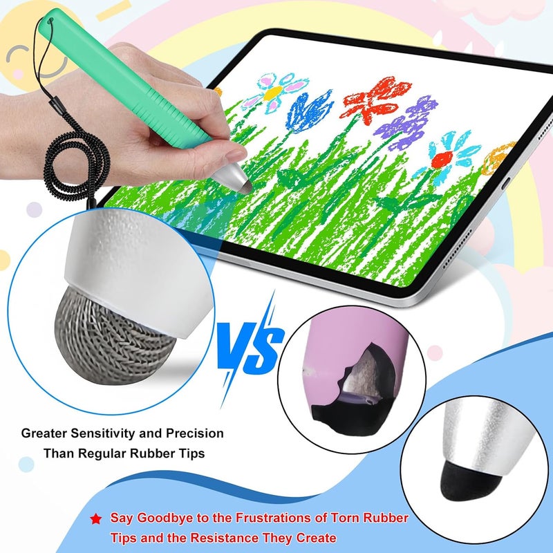 smrtcol 2pcs Kid-Friendly Stylus Pens for Touch Screens, Tablet Stylus Pen with Spring Cord Universal Touch Screen Capacitive Crayon Stylus Green Orange - Image 3