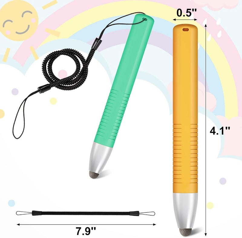 smrtcol 2pcs Kid-Friendly Stylus Pens for Touch Screens, Tablet Stylus Pen with Spring Cord Universal Touch Screen Capacitive Crayon Stylus Green Orange - Image 2
