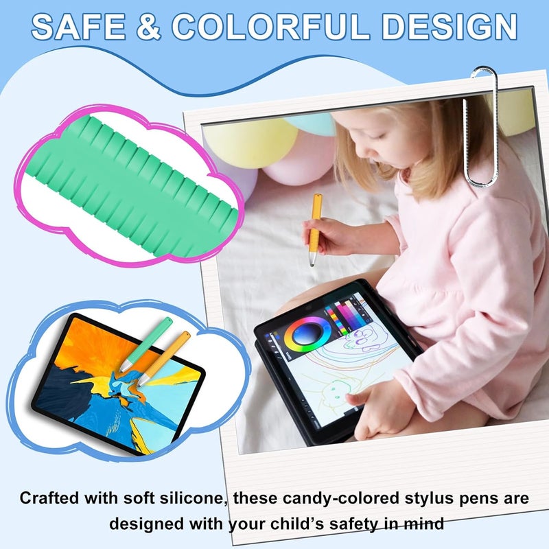 smrtcol 2pcs Kid-Friendly Stylus Pens for Touch Screens, Tablet Stylus Pen with Spring Cord Universal Touch Screen Capacitive Crayon Stylus Green Orange - Image 4