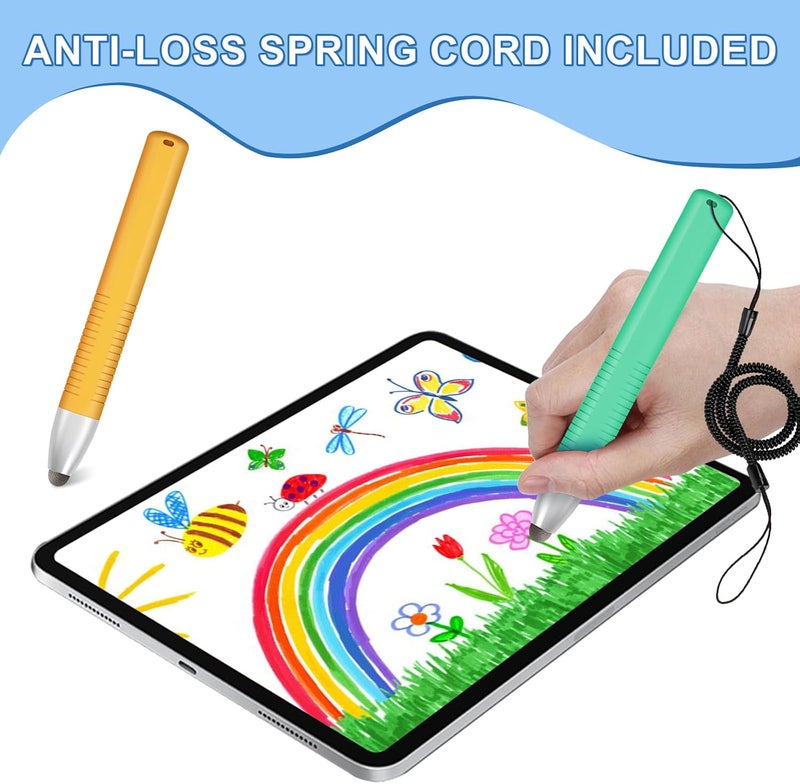 smrtcol 2pcs Kid-Friendly Stylus Pens for Touch Screens, Tablet Stylus Pen with Spring Cord Universal Touch Screen Capacitive Crayon Stylus Green Orange - Image 5