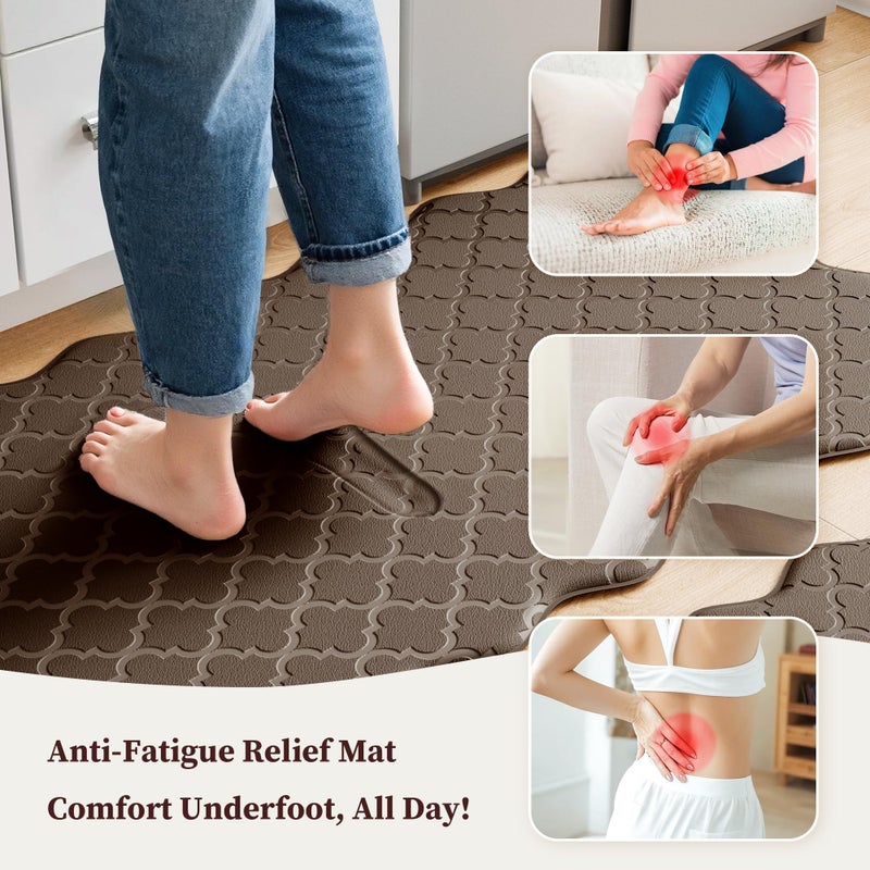 Arenarug Upgrade Scalloped Embossed Kitchen Mats for Floor 2PCS Cushioned Anti Fatigue Waterproof Foam Kitchen Rugs Non Slip Washable Comfort Standing Mat for Office Sink Laundry, Brown - Image 3
