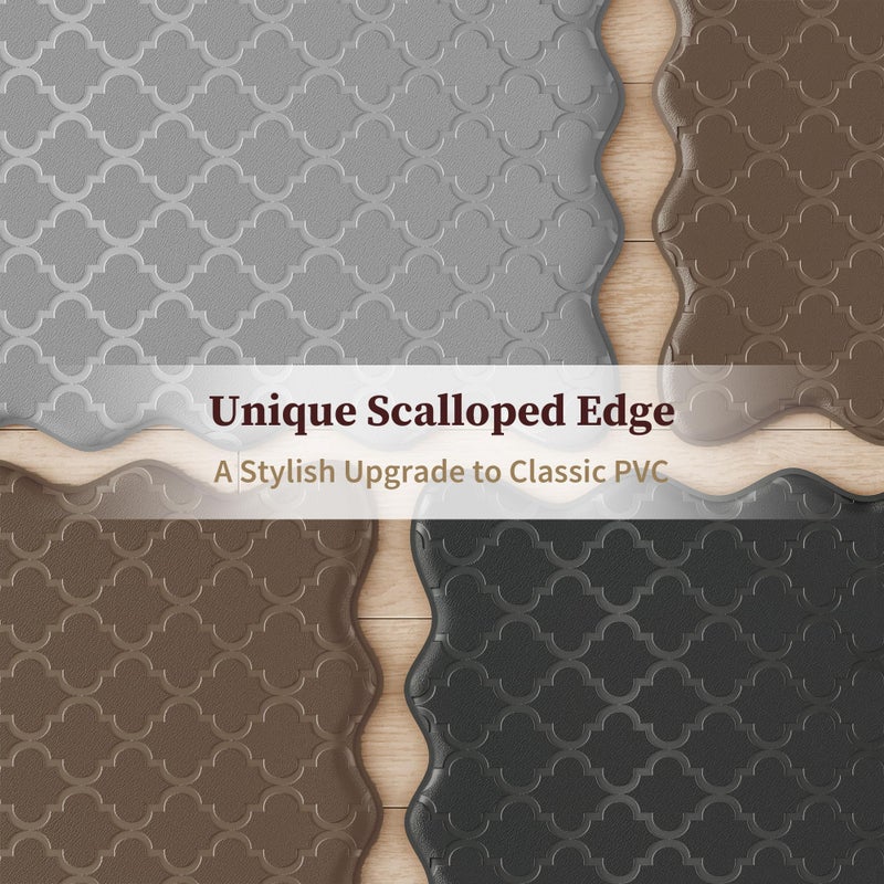 Arenarug Upgrade Scalloped Embossed Kitchen Mats for Floor 2PCS Cushioned Anti Fatigue Waterproof Foam Kitchen Rugs Non Slip Washable Comfort Standing Mat for Office Sink Laundry, Brown - Image 2