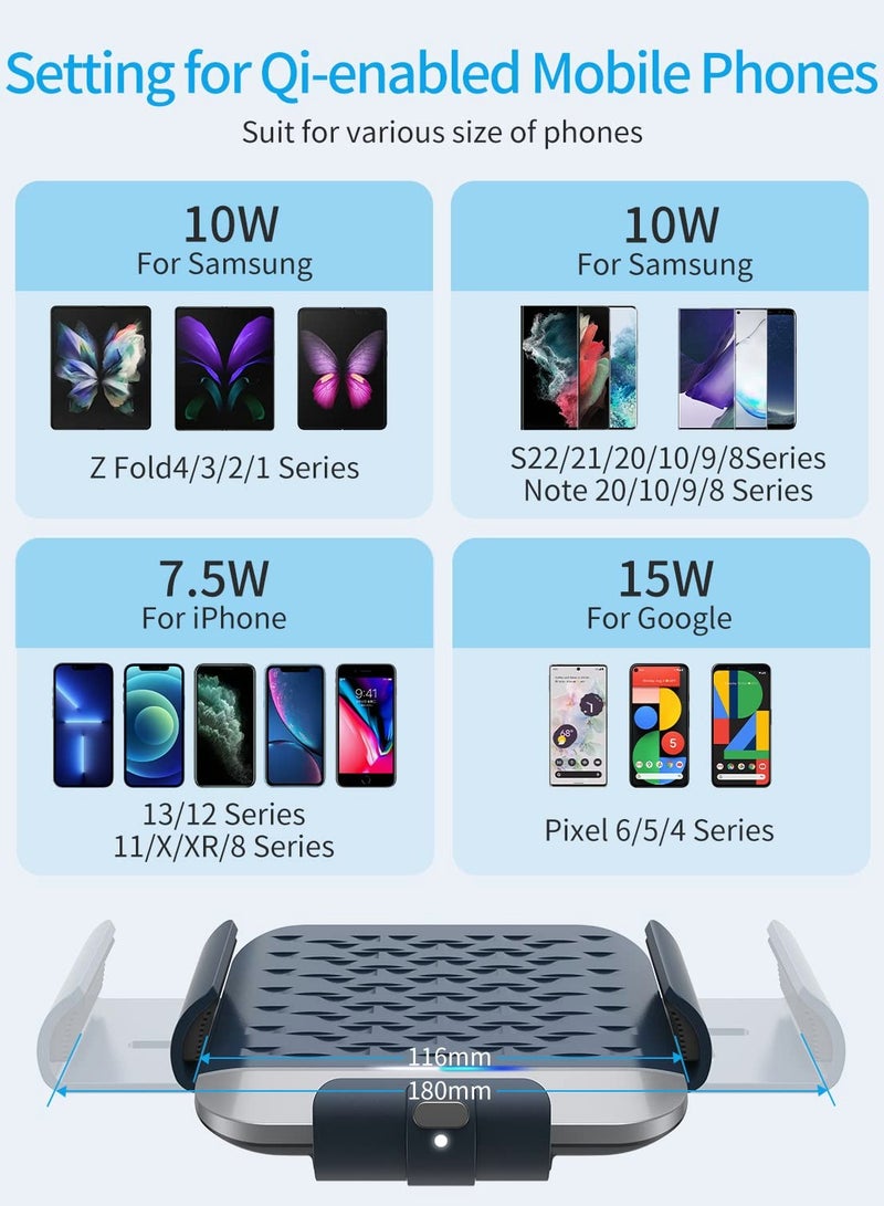 Excefore شاحن سيارة لاسلكي لهاتف Samsung Galaxy Z Fold 4/3/2، [ملفان مزدوجان] حامل هاتف سريع الشحن، حامل لوحة القيادة بفتحة التهوية التلقائية قابل للطي/الملاحظة - Image 5