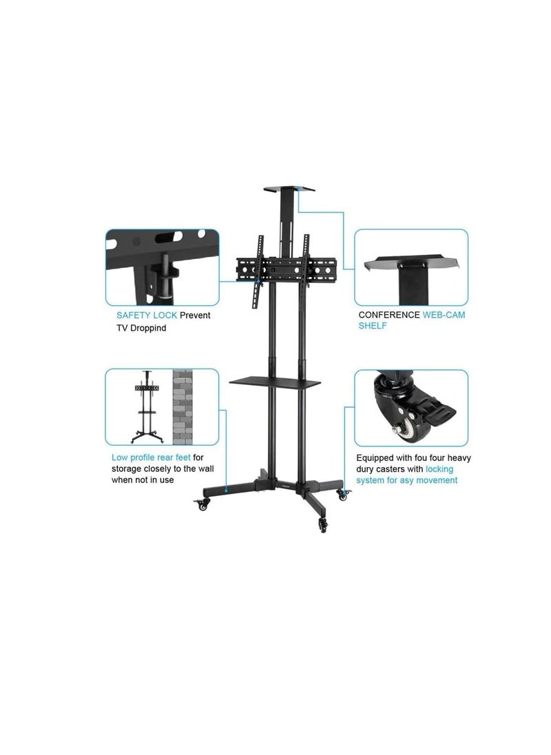 Cool Baby Rolling TV Cart with Lockable Wheels, Floor TV Stand 32-75 Inch, LED & LCD Screen TV Trolley with Supported Camera Rack & Strong Wheels Holds up to 50 Kg, VESA (600x400mm)  - Image 3