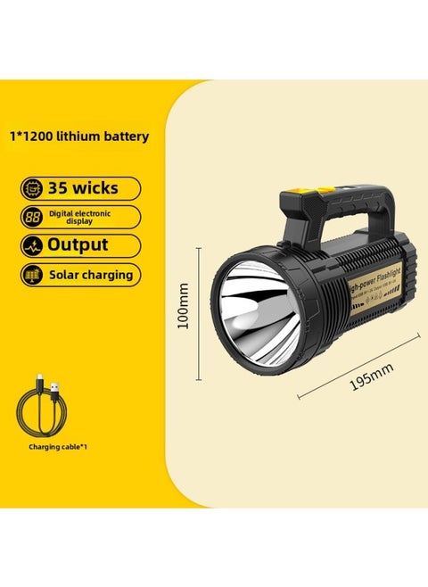 Hand-held Flashlight LCD Digital Electric Display Large Floodlight Portable Light Solar Red And Blue Warning Emergency Searchlight-Color:Sv10 Solar Digital Display Screen + Output 1*1200 Battery 96 Cups 35 Wick Black Plastic