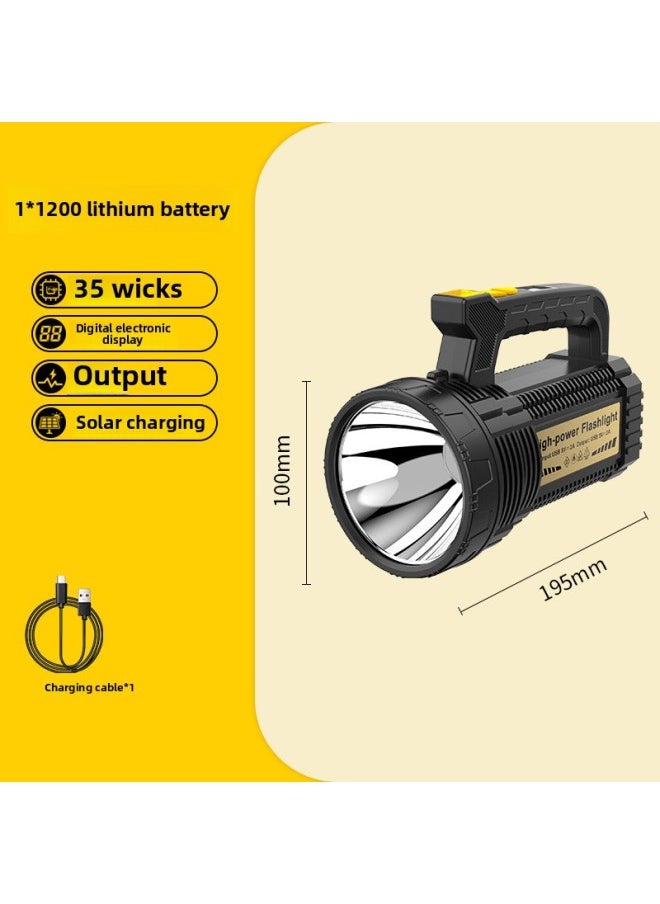 Generic - Hand-held Flashlight LCD Digital Electric Display Large Floodlight Portable Light Solar Red And Blue Warning Emergency Searchlight-Color:Sv10 Solar Digital Display Screen + Output 1*1200 Battery 96 Cups 35 Wick Black Plastic - Image 1