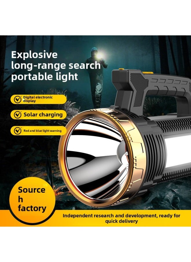 Generic - Hand-held Flashlight LCD Digital Electric Display Large Floodlight Portable Light Solar Red And Blue Warning Emergency Searchlight-Color:Sv10 Solar Digital Display Screen + Output 1*1200 Battery 96 Cups 35 Wick Black Plastic - Image 1