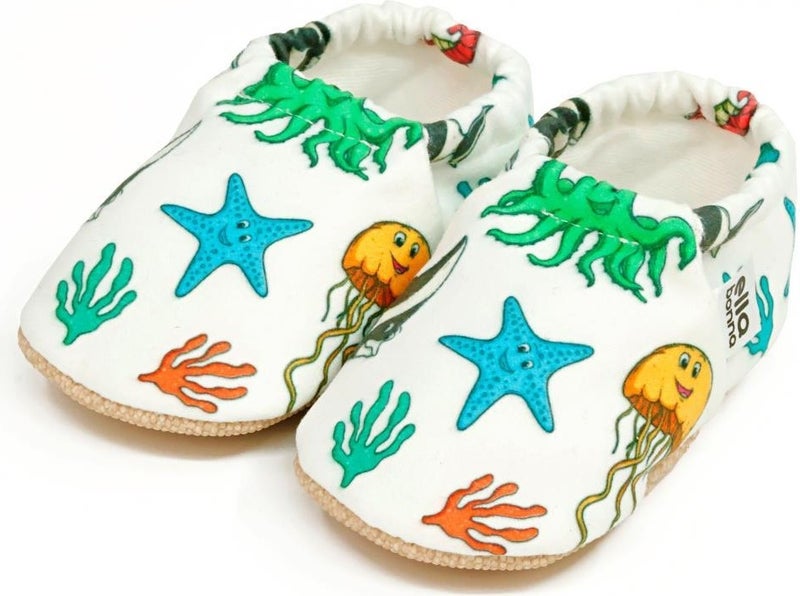 Ella Bonna Patterned Baby Booties, Non-Slip Sole, Home Nursery Shoes Slippers, Sea Animals - Image 1