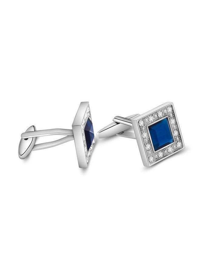 Merit Ocean Blue Navy Crystal Square Cufflinks For Men Classical Cuff Links With Gift Box Elegant Style - Image 5