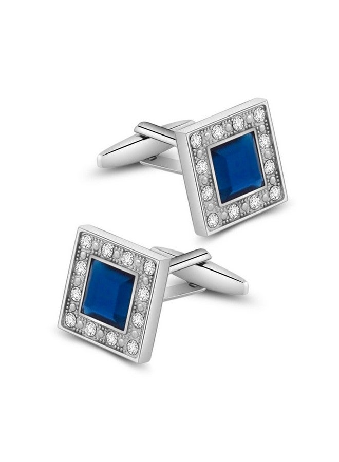 Merit Ocean Blue Navy Crystal Square Cufflinks For Men Classical Cuff Links With Gift Box Elegant Style - Image 1