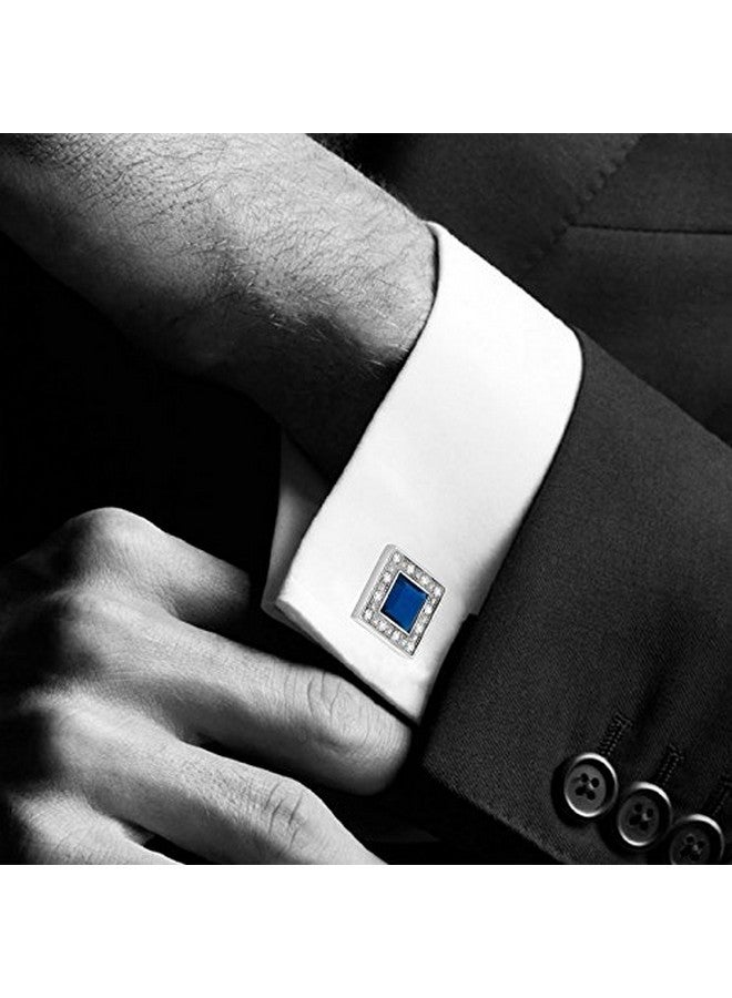 Merit Ocean Blue Navy Crystal Square Cufflinks For Men Classical Cuff Links With Gift Box Elegant Style - Image 2