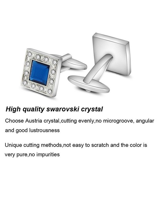 Merit Ocean Blue Navy Crystal Square Cufflinks For Men Classical Cuff Links With Gift Box Elegant Style - Image 3