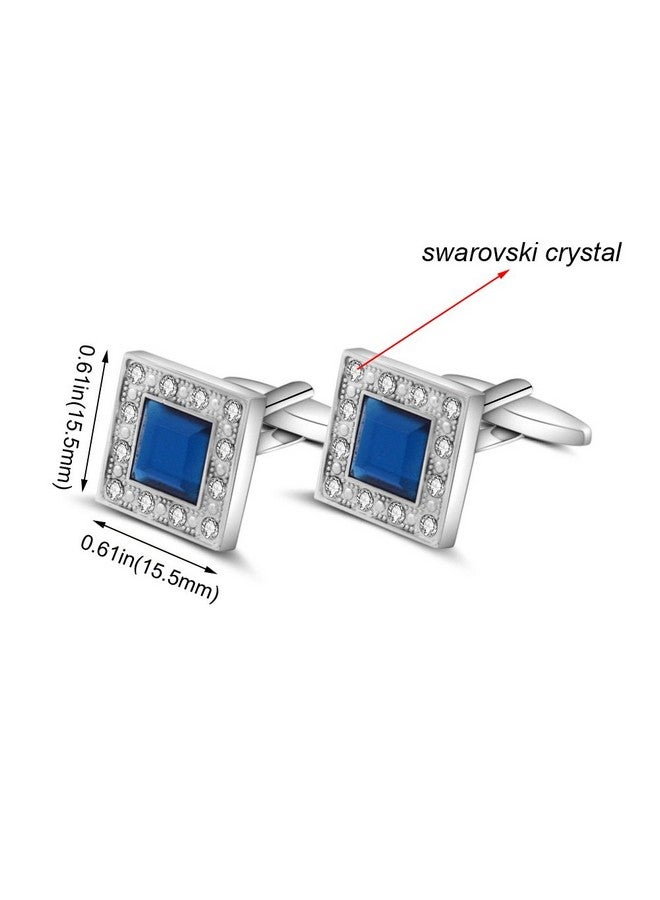 Merit Ocean Blue Navy Crystal Square Cufflinks For Men Classical Cuff Links With Gift Box Elegant Style - Image 4