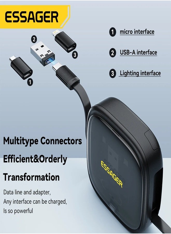 Essager 4 in 1 USB C To USB C Cable PD 60W Fast Charging Data Cord for iPhone Xiaomi Type C Micro, 1 meter long cable With Storage Box and a phone stand