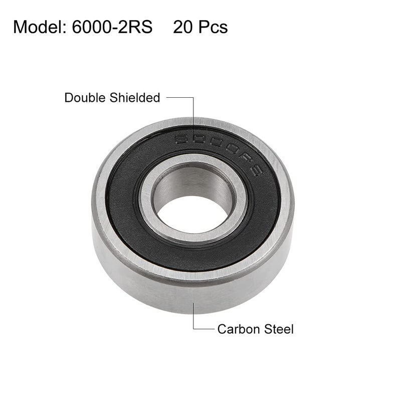 uxcell 6000-2RS Ball Bearings Z2 10x26x8mm Double Shielded Carbon Steel 20pcs - Image 2