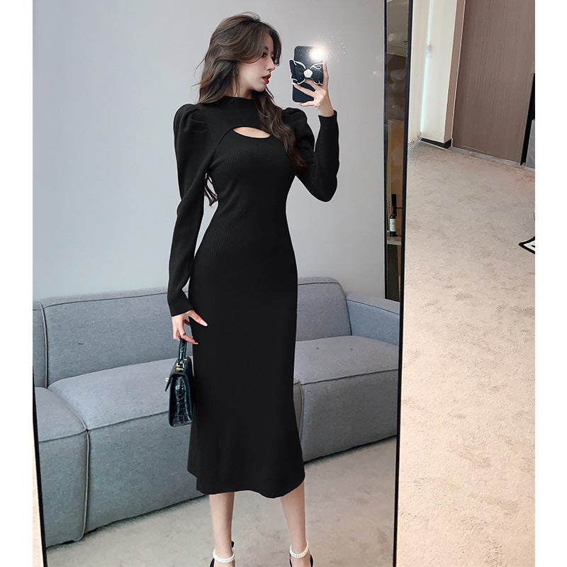 High-Quality Autumn Winter Turtleneck Sweater Dress Black - Image 1