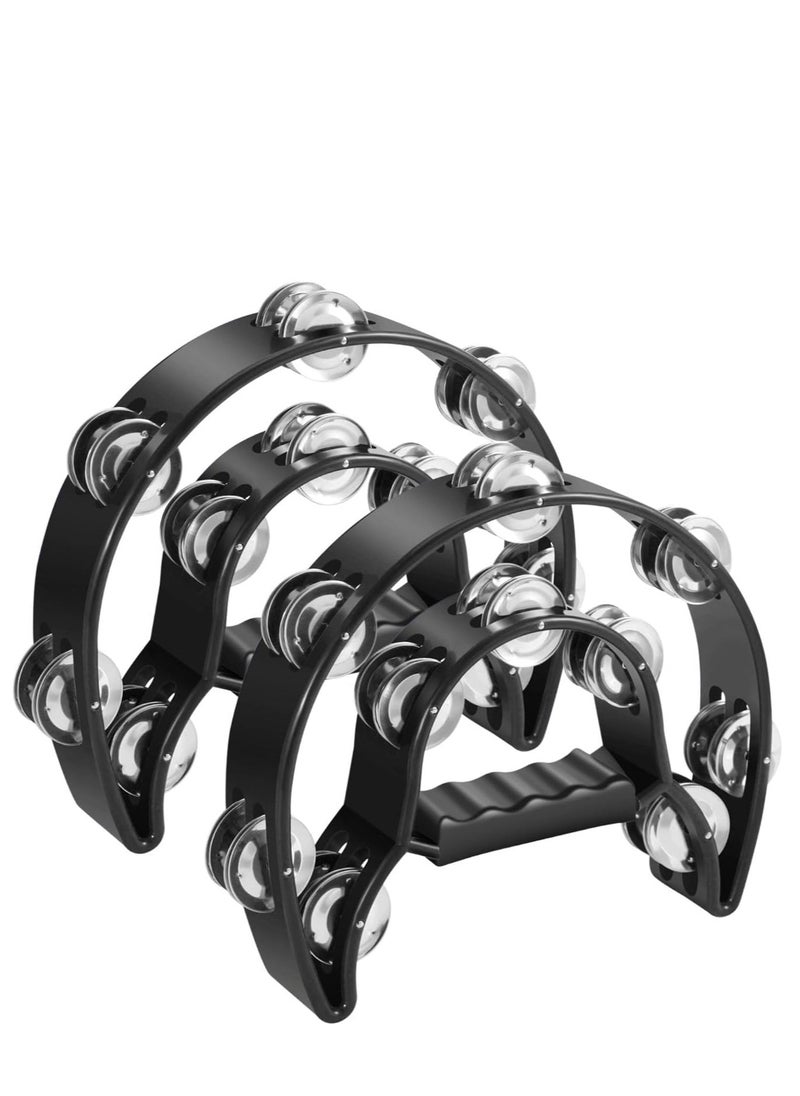 Megarya Megarya Half Moon Musical Tambourine (2 Pack, Black) Double Row Metal Jingles Hand Held Percussion Drum with Ergonomic Handle Grip  - Image 1