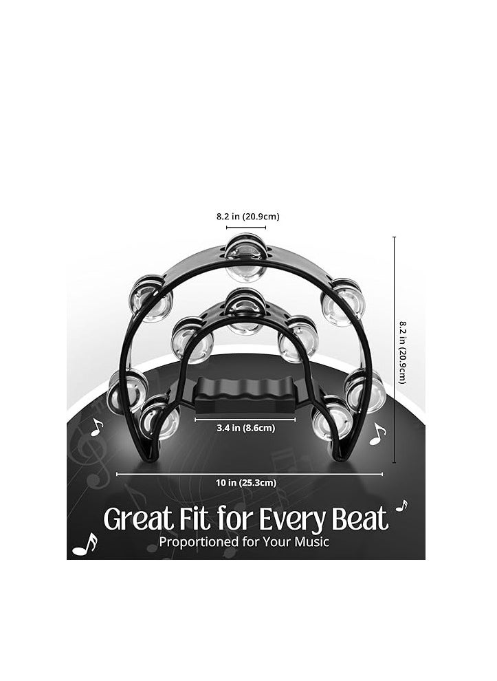 Megarya Megarya Half Moon Musical Tambourine (2 Pack, Black) Double Row Metal Jingles Hand Held Percussion Drum with Ergonomic Handle Grip  - Image 2