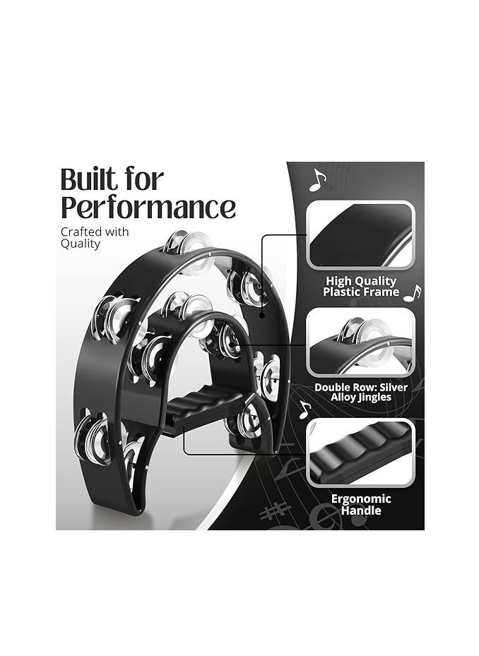 Megarya Megarya Half Moon Musical Tambourine (2 Pack, Black) Double Row Metal Jingles Hand Held Percussion Drum with Ergonomic Handle Grip  - Image 4