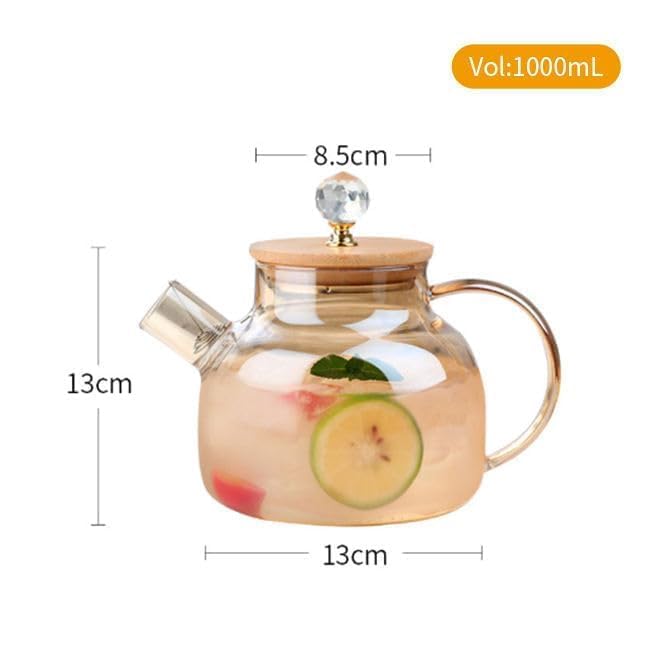 EXOMOON Tea Pot Kettle with Lid Glass Kettle Kettle for Tea and Coffee Wooden Lid Glass Teapot Teapot Kettle - Image 2