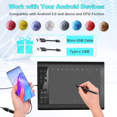 TEROW Graphics Drawing Tablet TEROW,10x6 inch Digital drawing tablet with Bracket and 8192 Levels Stylus for PC/Mac/Android 5.0 for Drawing and Online Teaching,Drawing pad drawing borard and Computer tablet - Image 3