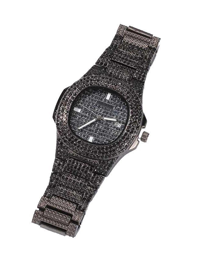 Quartz Rhinestone Inlay Pointer Display Calendar Watch 5810