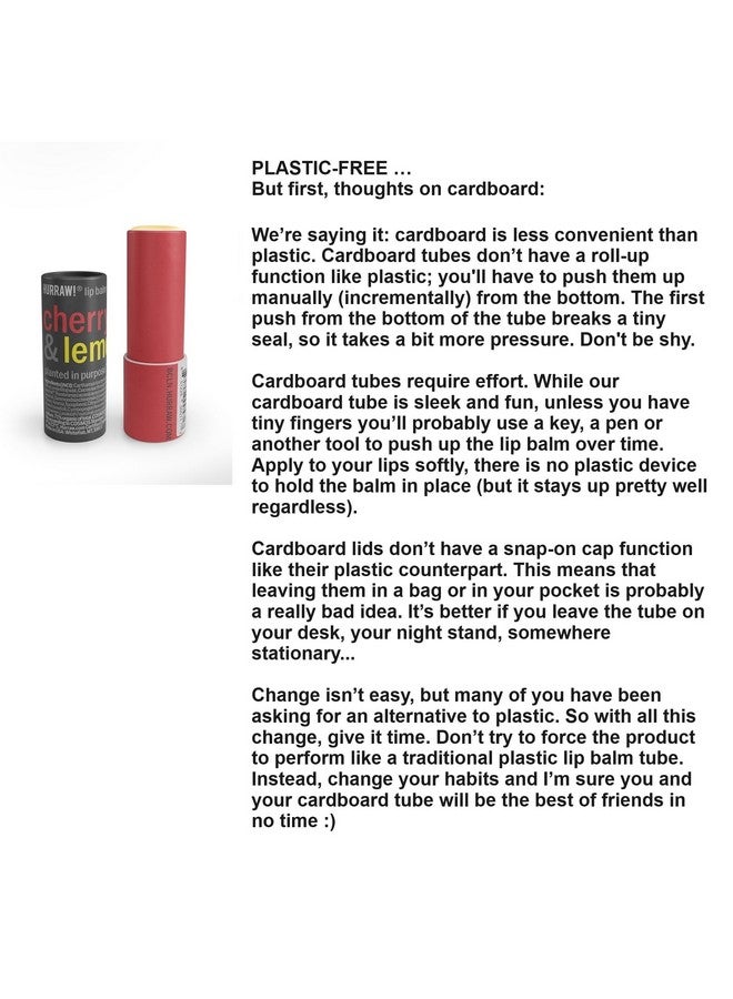 Hurraw! Cherry & Lemon Lip Balm: Plastic-Free with new cardboard push-up tube. Certified Organic, 100% Natural Origin, Vegan, and Cruelty Free. Gluten Free. Bee, Shea, Soy and Palm Free. Made in USA - Image 4