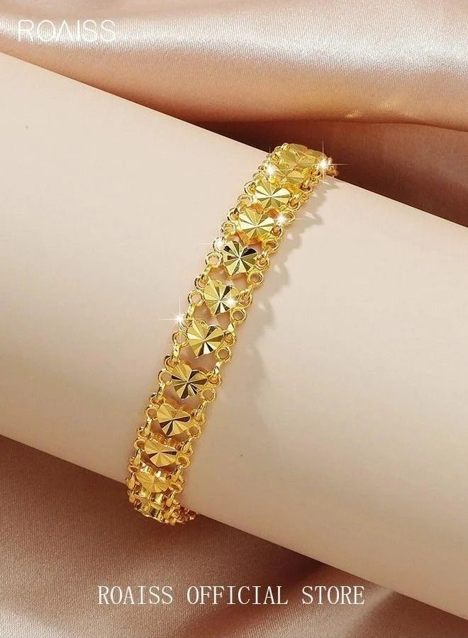 Heart Decor Chain Bracelet Cuff Bangle Jewelry Gift for Women Wife Golden - Image 5