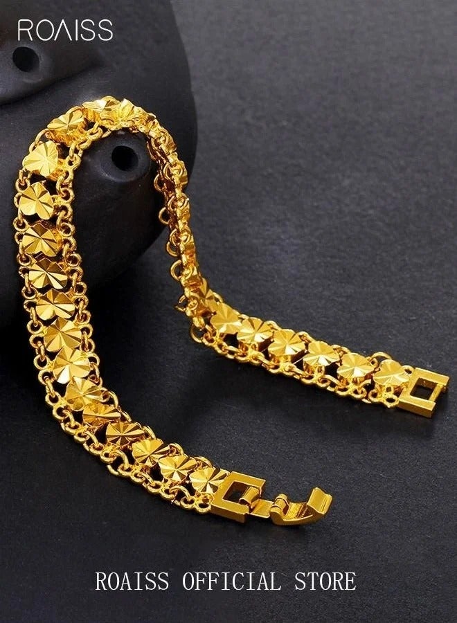 Heart Decor Chain Bracelet Cuff Bangle Jewelry Gift for Women Wife Golden - Image 3