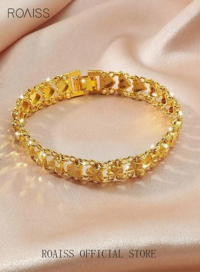 Heart Decor Chain Bracelet Cuff Bangle Jewelry Gift for Women Wife Golden - Image 4
