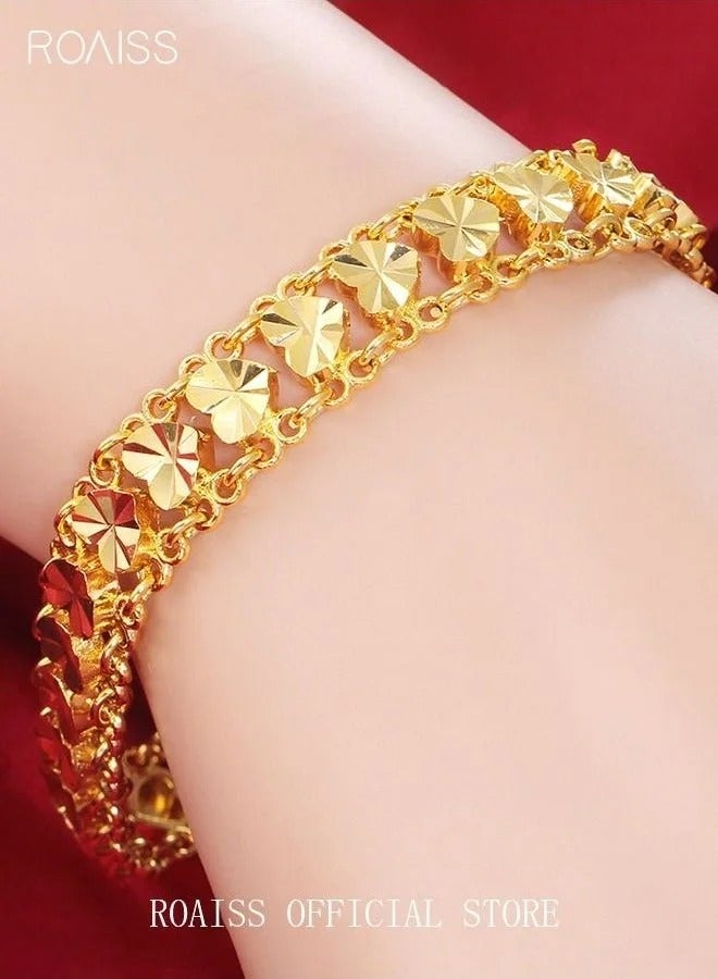 Heart Decor Chain Bracelet Cuff Bangle Jewelry Gift for Women Wife Golden - Image 1