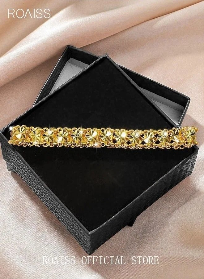 Heart Decor Chain Bracelet Cuff Bangle Jewelry Gift for Women Wife Golden - Image 2