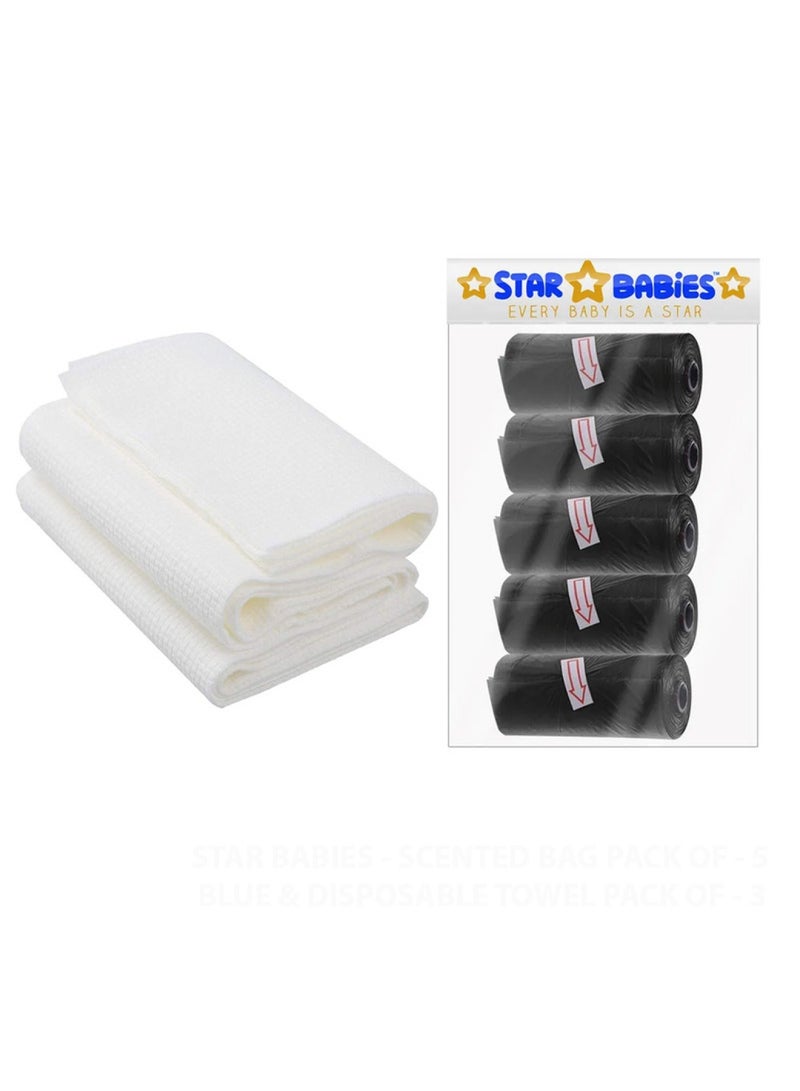 STAR BABiES Combo Pack Scented Bag Pack Of 5 With Dispsoable Towel Pack Of 3   Black  - Image 1