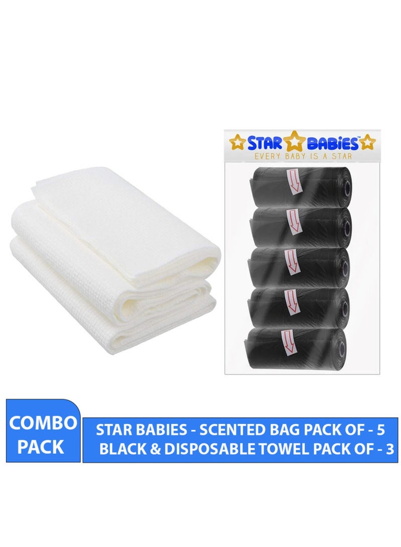 STAR BABiES Combo Pack Scented Bag Pack Of 5 With Dispsoable Towel Pack Of 3   Black  - Image 2