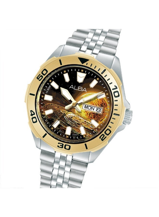 Alba Active Men’s Watch AV3590X2, 42 mm Brown Sun-Graphic Dial, Stainless Steel Case & Bracelet, 100 m WR - Image 4